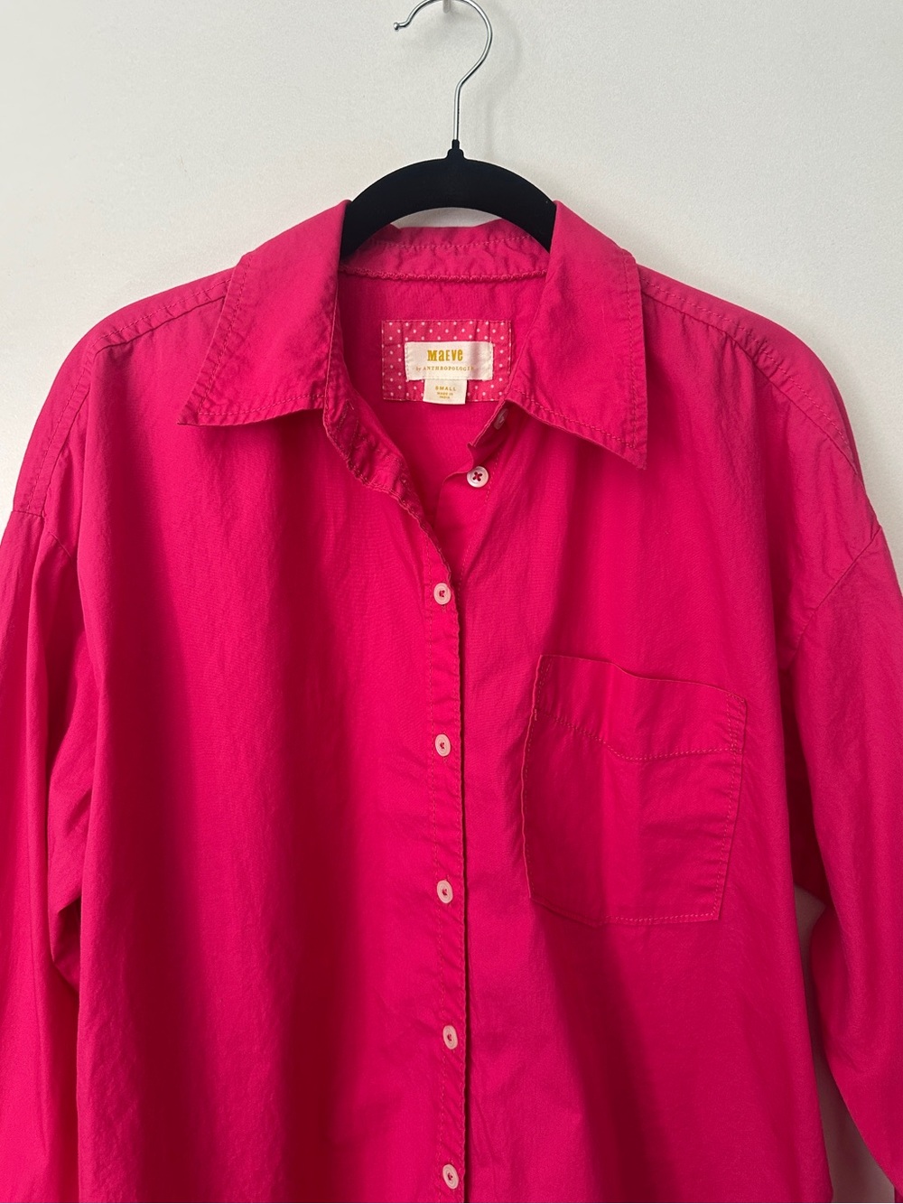 Anthropologie Maeve “The Bennett” Relaxed Button-Up Shirt – Hot Pink – Women’s S - Picture 4 of 9